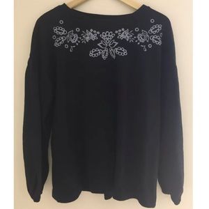 Loft Navy Floral Embroidered Cut Out Sweater